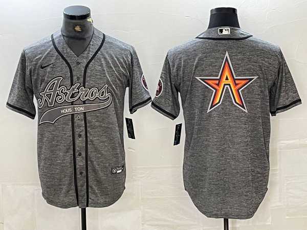 Mens Houston Astros Gray Team Big Logo With Patch Cool Base Stitched Baseball Jersey